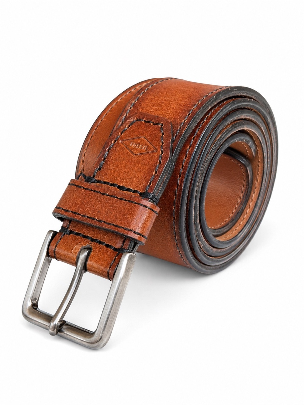 Fossil Griffin Cognac Brown Genuine Leather Belt 40 Men’s Contrast Stitch large